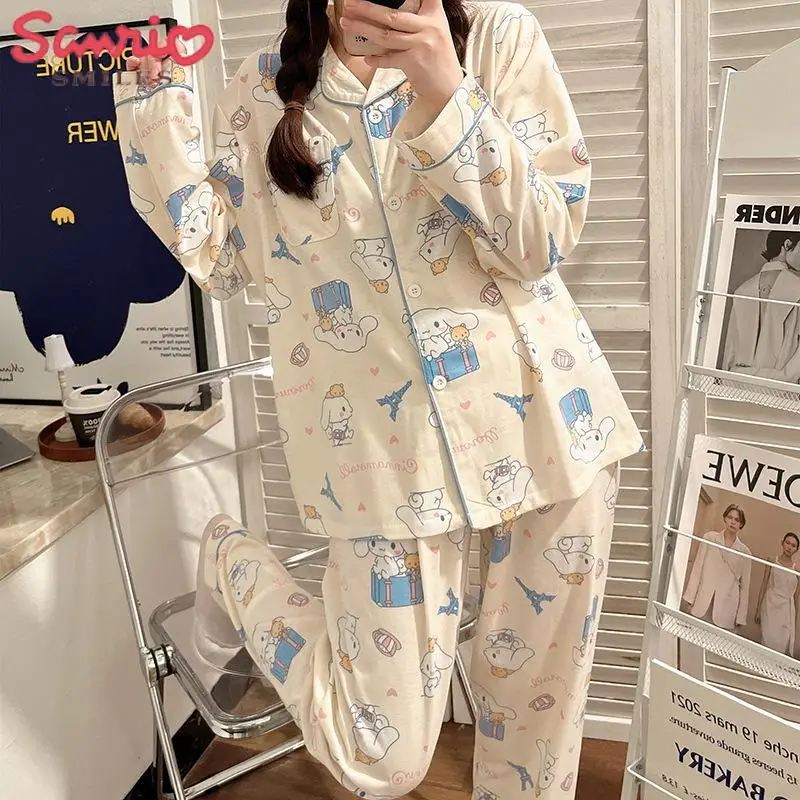 Spring/autumn New Sanrio Y2K Anime Cinnamoroll Pajamas Set Long Sleeve Pants Cartoon Girl Cute Japanese Loose Loungewear 2Pcs