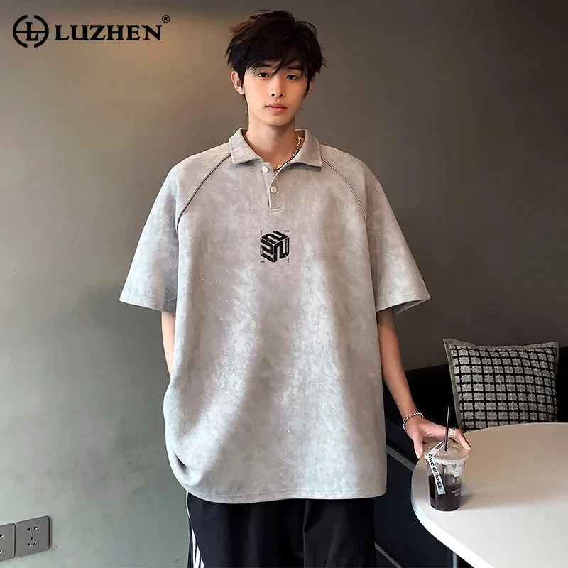 

LUZHEN Lapel Short 2025 Printed Summer Sleeve Geometric Pattern T-shirts Men's Stylish Korean Handsome Casual Male Tops JY2616