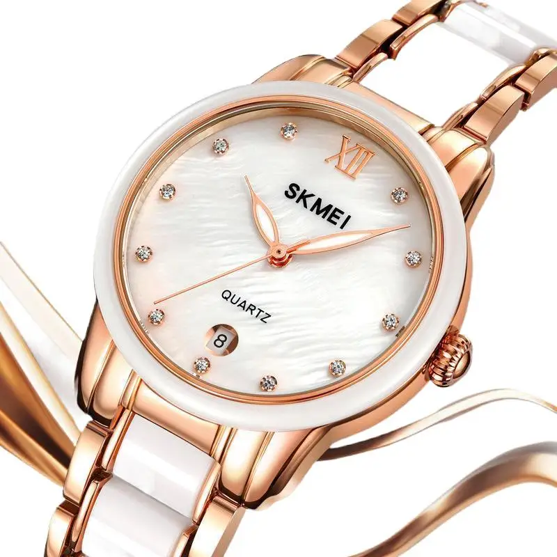 SkmeiNew ساعة نسائية ساعة بسيطة موضة الماس كوارتز Watch30Women's مقاوم للماء أنيقة كل مباراة