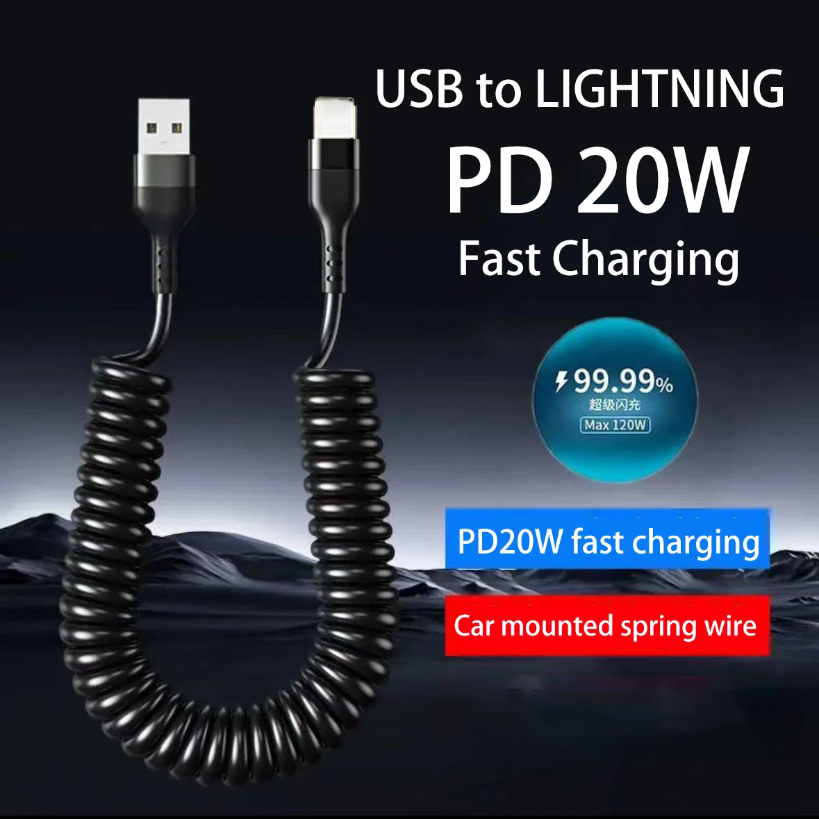 Auto-USB-Typ-C/Kabel Typ C zu Typ C/USB LIGHTNING Schnelles Ladekabel mit Teleskopfunktion für iPhone 16 15 14 Samsung Xiaomi OnePlus