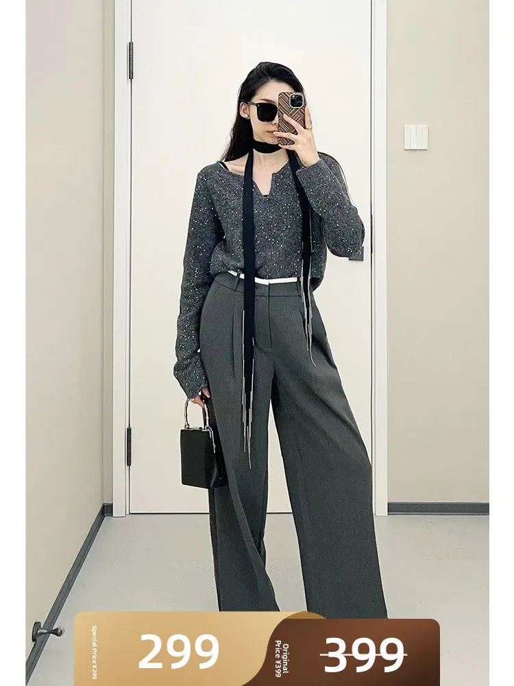 

Художественные лоскутные бархатные широкие брюки для костюма с высокой талией, прямой крой, длинные брюки из полиэфирного волокна для женщин