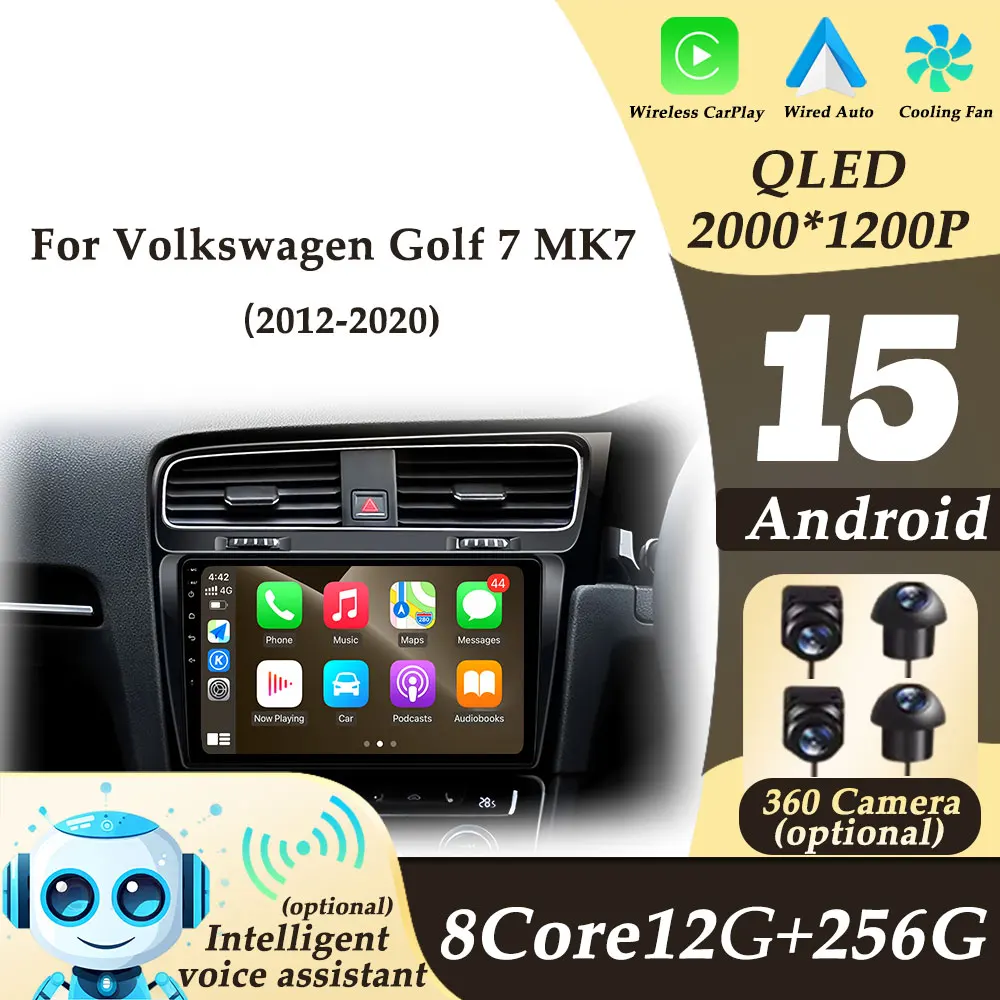 Wireless CarPlay Car Radio Multimedi Player for Volkswagen VW Golf 7 MK7 GTI 2012-2020  Android 15 Right Hand Drive Split Screen