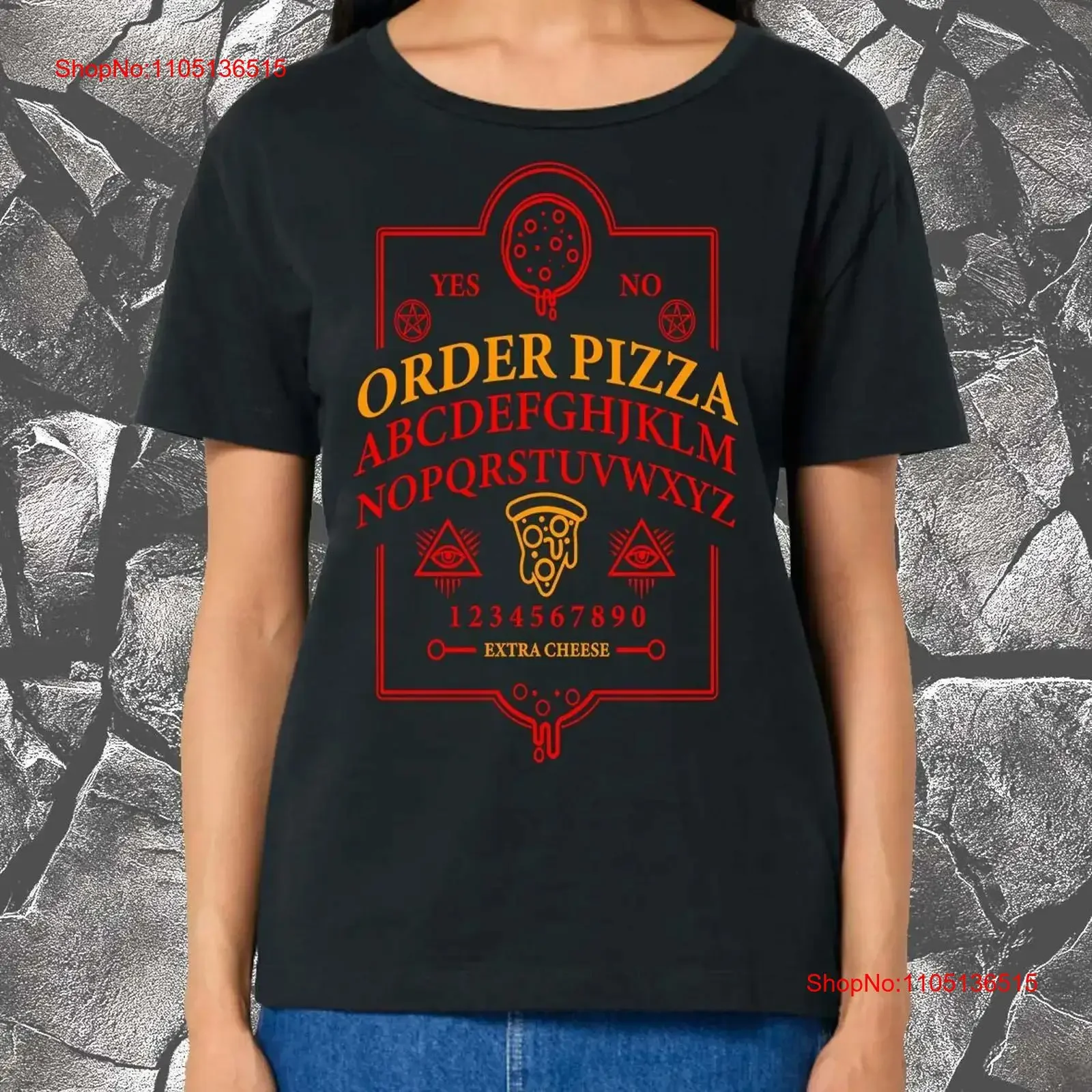 Ouija Pizza Order Ladies T shirt Spirit Board Food Cheese Witchcraft  vintage Washed Slightly Casual designer clothes