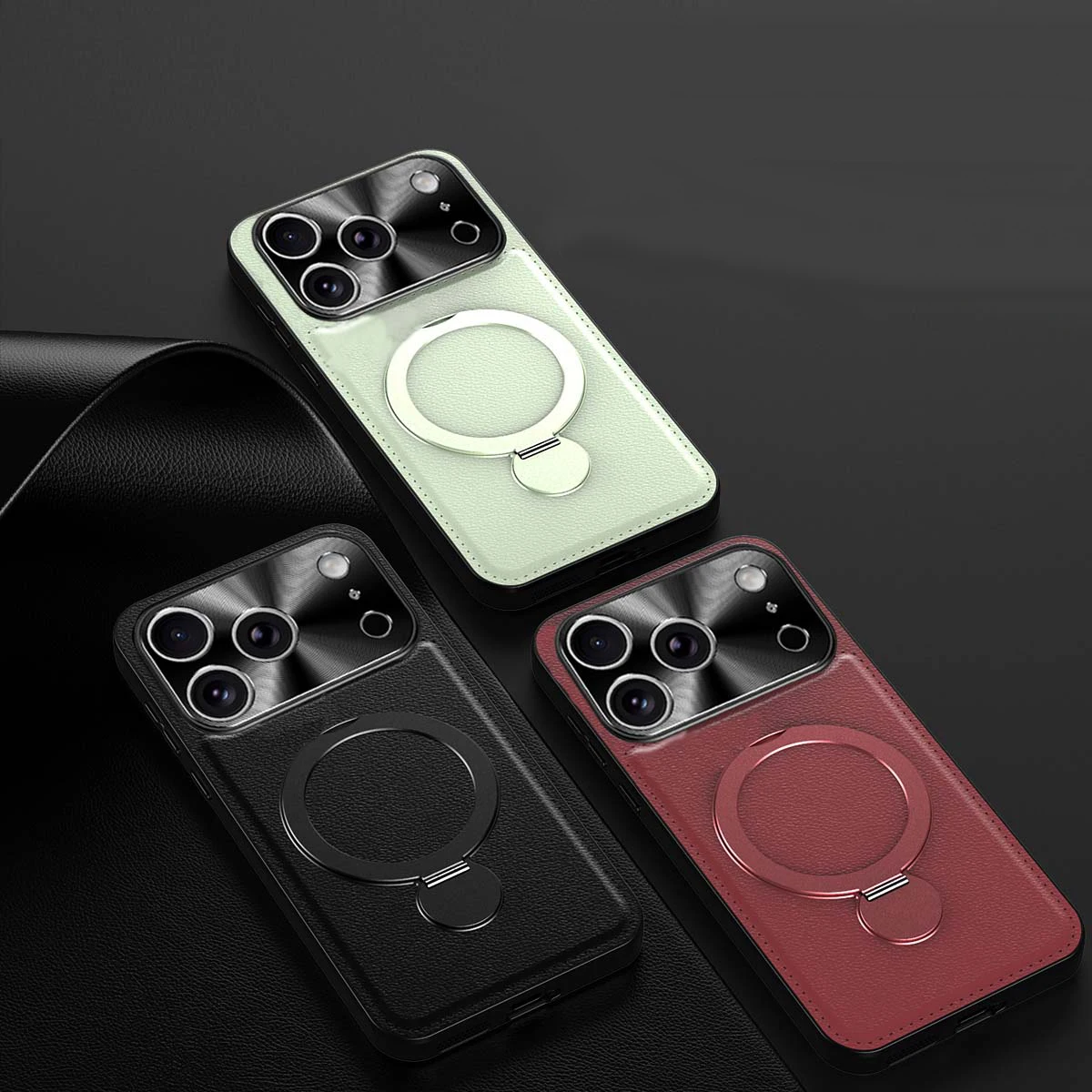

With Metal Ring Holder Magnetic Wireless Charging Back Cover For IPhone 16E 17E 14 15 16 17 Pro Max Anti-Drop Leather Phone Case