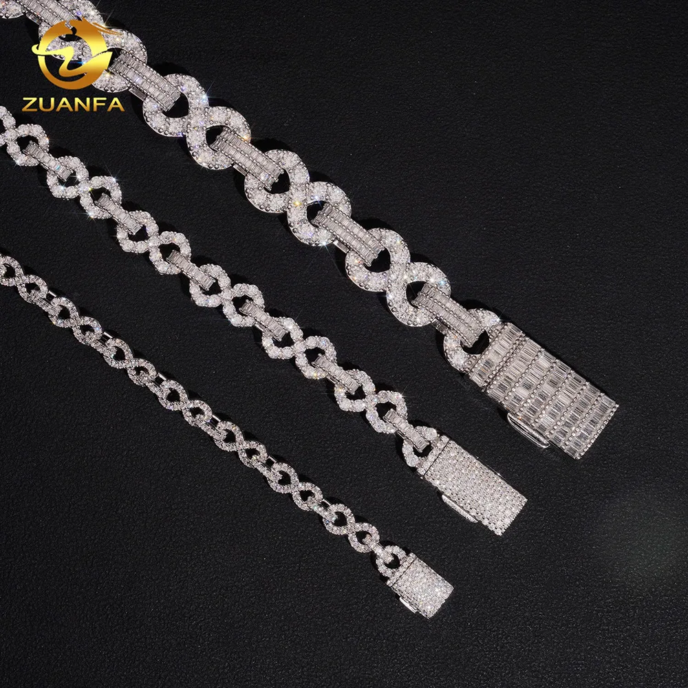 Hot Popular Selling Hip Hop 925 Silver 6mm 8mm 13mm Moissanite Cuban Link Chain Infinity Necklace.