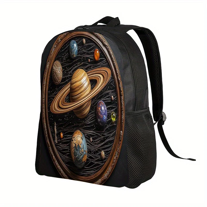 Cosmic Planet Backpack Space-Themed School Bag with SATURN Design, Heavy-Duty Zip Closure Adjustable Shoulder Straps