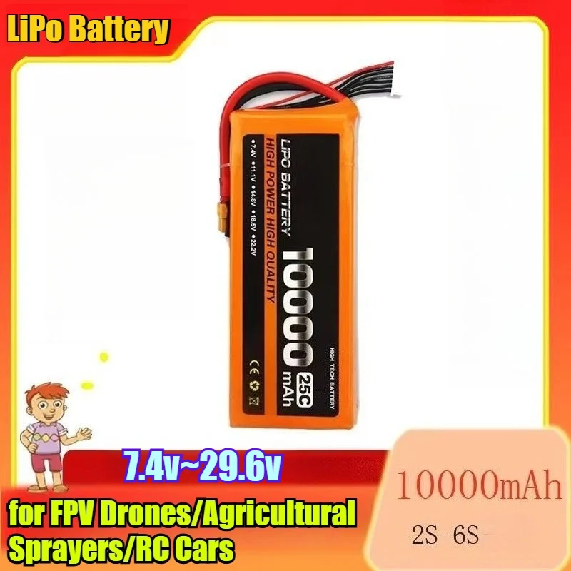 

3S-6S 10000 мАч 25C LiPo аккумулятор большой емкости - разъем XT90 для FPV дронов/сальскохозяйственных опрыскивателей/радиоуправляемых автомобилей Взрыв 11,1 В-29,6 В