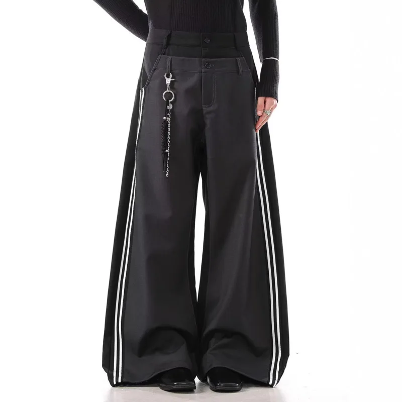 ANJY خريف جديد الموضة الأمريكية مطوي تصميم مخطط سراويل تقليدية Ins للجنسين الاتجاه الشارع الشهير فضفاض واسعة الساق تنوعا A15501