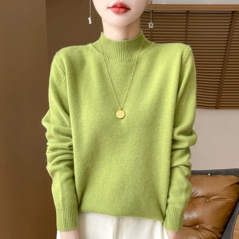 

One Line Half Height 100% Andy Velvet Knitted Sweater For Women's Autumn And Winter New Top, Loose Long Sleeved Basic Style GH79