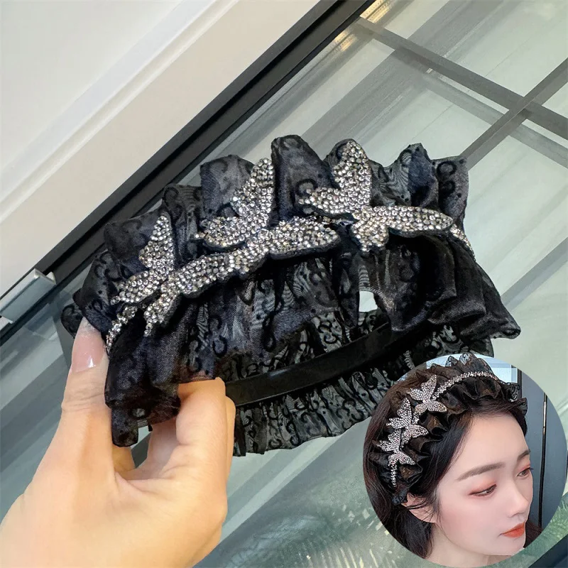 

Женская повязка на голову с бабочкой, Элегантная черная пряжа для волос, модные повязки на голову, аксессуары для волос, головной убор