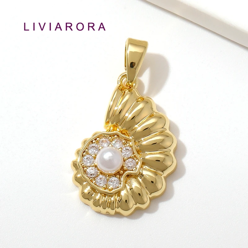 1/2/3Pcs 18K Gold Plated Brass With CZ Seashell Pearl Scallop Shell Beach Ocean Charms For DIY Necklace Making Jewelry Making