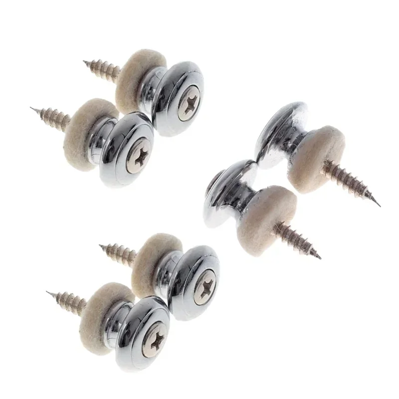 Durable Chrome Mushroom Head Guitar Strap Buttons 2Pcs With Felt Spacer Secure Locking End Pin Buckles, Guitar Spare Accessories