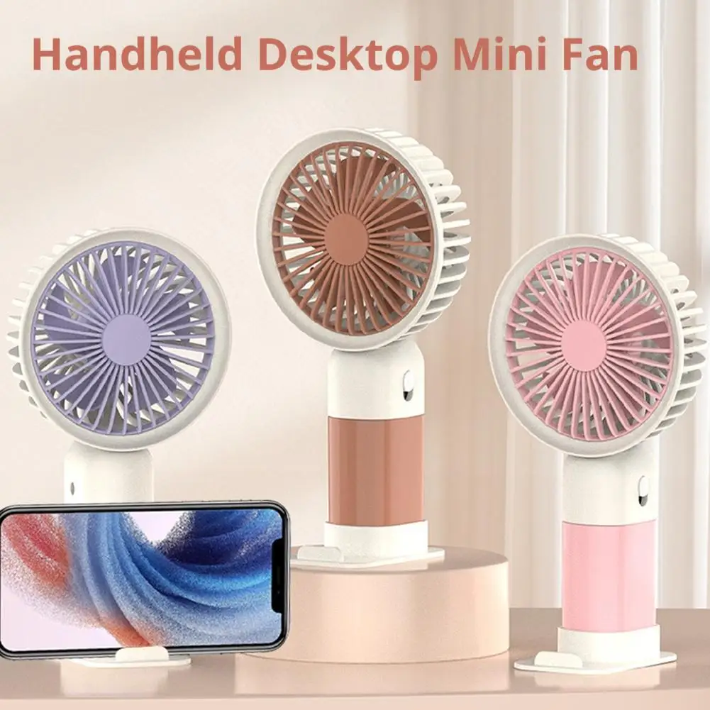 Mini Handheld Fan USB Rechargeable 3 Speed Cooling Fan with Detachable Phone Stand Base for Office Desk Student Travel Outdoor