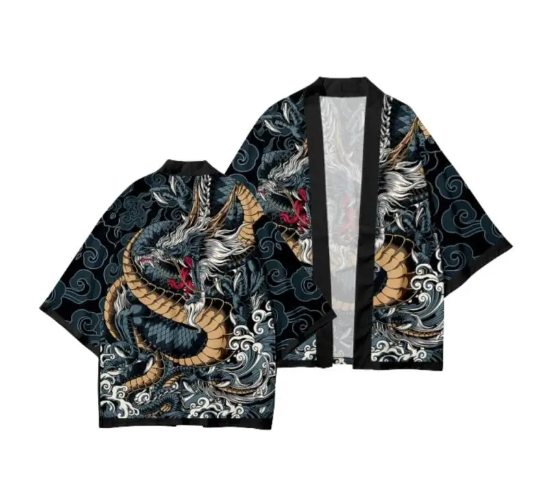 Sommer-Dämonen-Schlangenmuster-Cardigan für Herren, chinesisches Drachenmuster, japanischer Kimono, Übergröße, asiatisches traditionelles Kostüm, Cosplay-Mantel – Detail 10