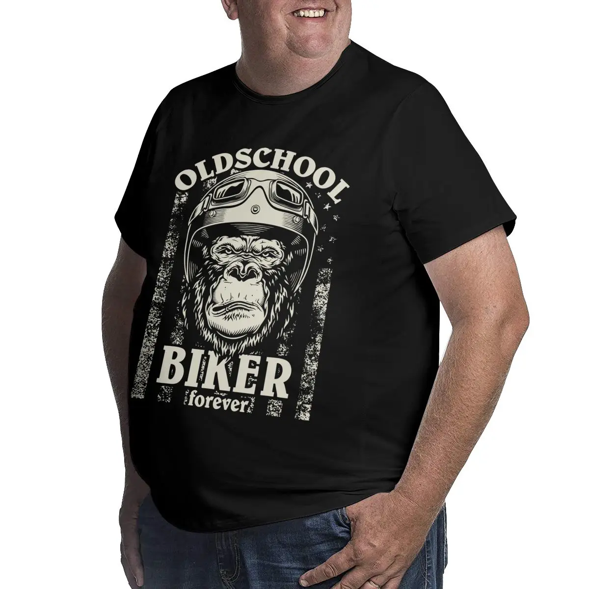 Men T-Shirts Old School Biker Forever I Motorcycle Bike Gorilla Cotton Big Tall Tees Vintage Racing T Shirt  Plus Size Clothing