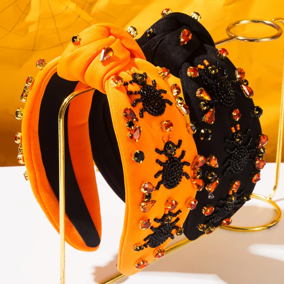 New Dark Wind Element Beaded Spider Knot Wide Edge Hair Accessories with Diamond Set Trendy Festival Party Headbands