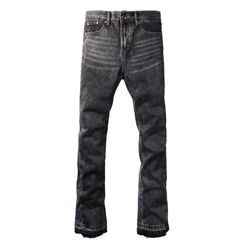 

European and American Ruffian and Handsome Street Style Jeans. Retro Men's New Style Non-stretch Slim-fit Flared Pants.