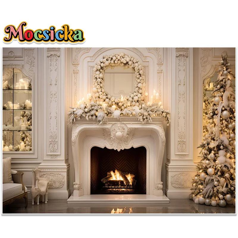 Winter White Elegant Communion Candle Backdrop for Photography Castle Cream Fireplace Decor Kids Adult Portrait Photo Studio
