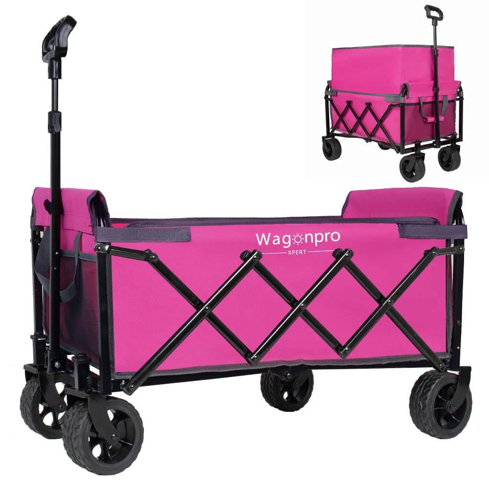 Upgraded 5*2" Wide Wheels-Expandable Dual-Layer Utility Wagon with 100% Extra Space, 220lbs Capacity Grocery Cart, Pink