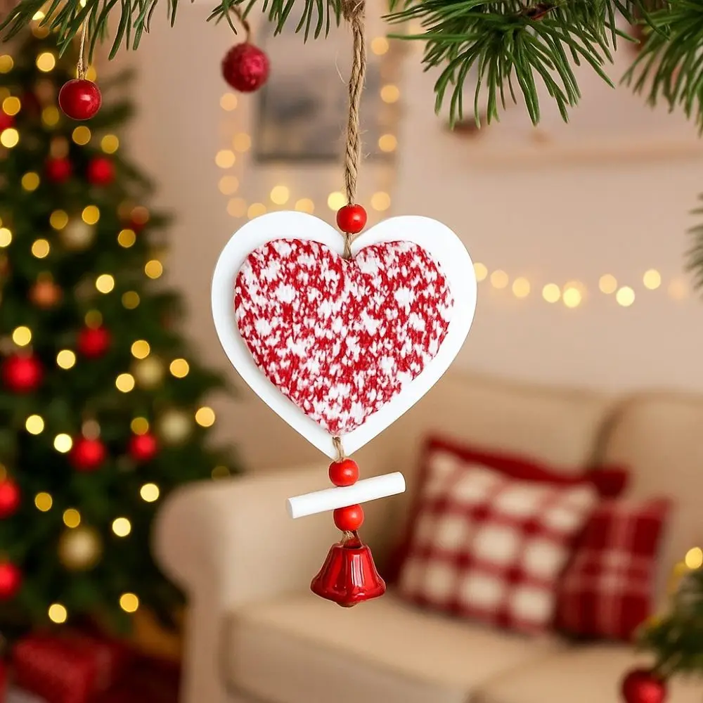 

Wood Christmas Bells Pendants Heart Shape Decorative Xmas Tree Star Ornaments Red Christmas Hanging Pendants Gifts