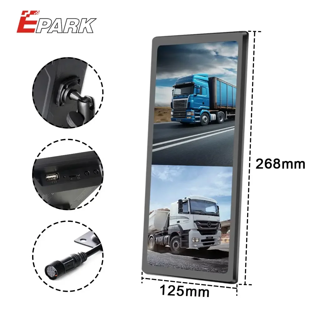 Vertical Split 10 Inch Side View Electric Mirror 720P DVR recorder Truck Bus BSD AI detect Touch Screen AHD Car Monitor