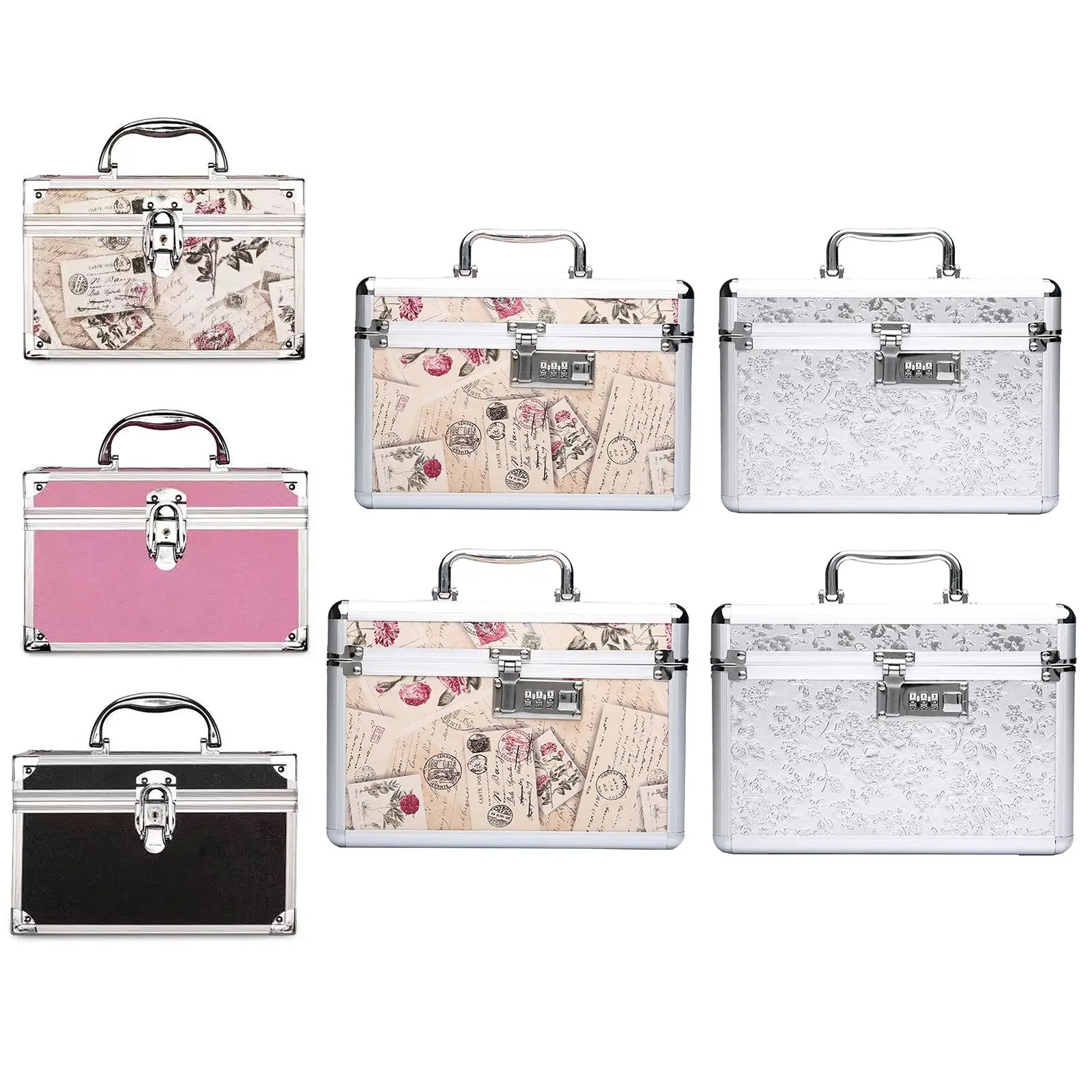 

Portable Makeup Bag with Mirror with Tray Cosmetic Storage Box Makeup Box