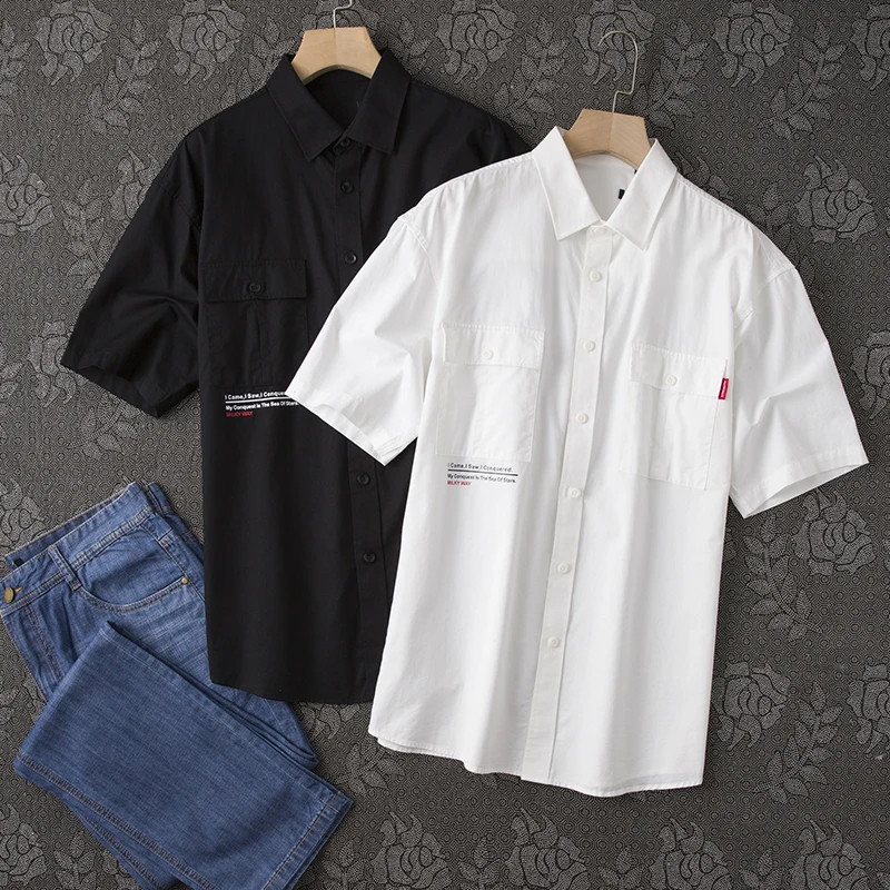 

Summer New Men's Casual irt ort Sve Workwear Bla White Optional Tagl Loose Fit Youth Faion Sport Scene Thin Model