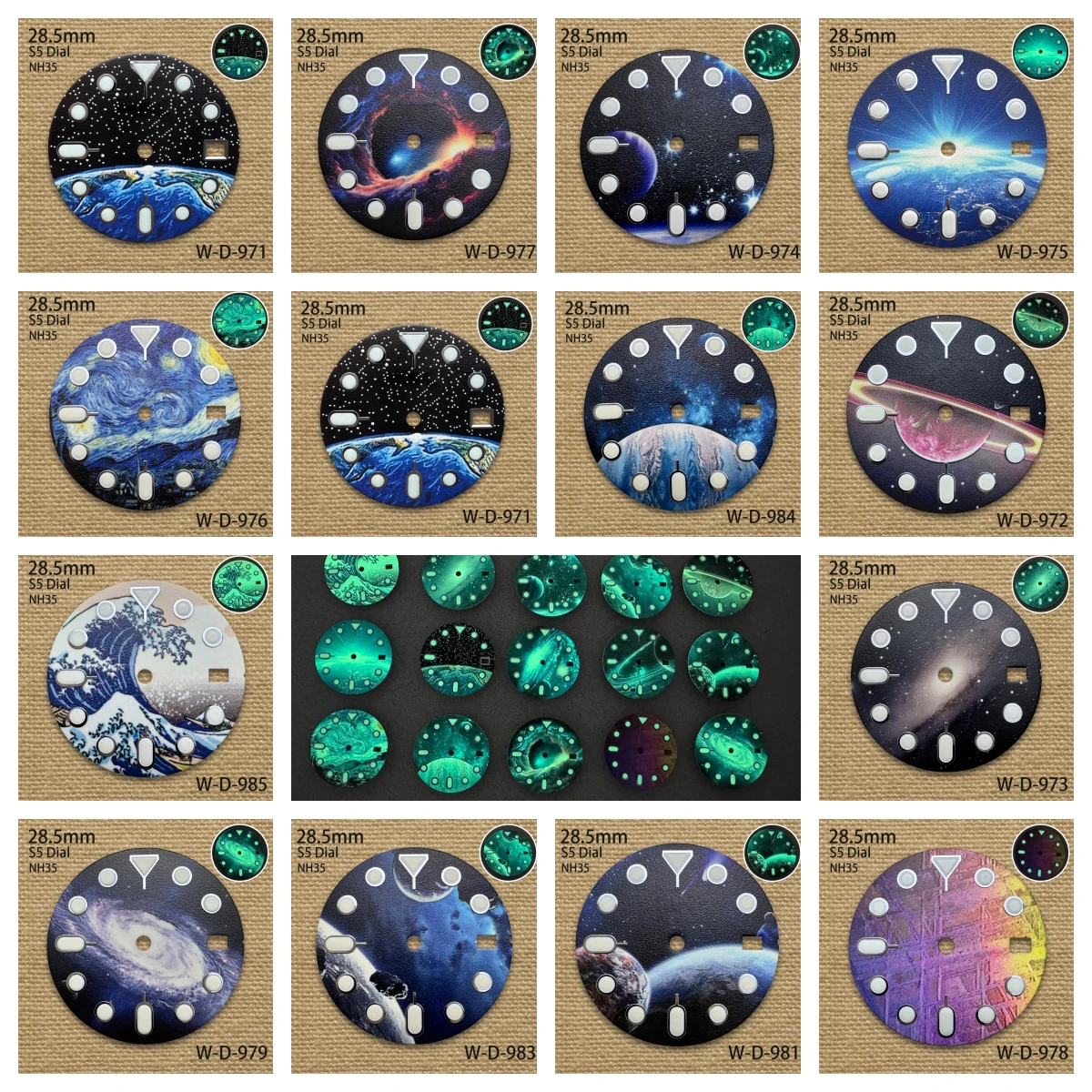 28.5mm S5 Logo Starry Dial Suitable For NH35 Movement C3 Strong Green Luminous Watch Modification Accessories 3/3.8/4 O'clock