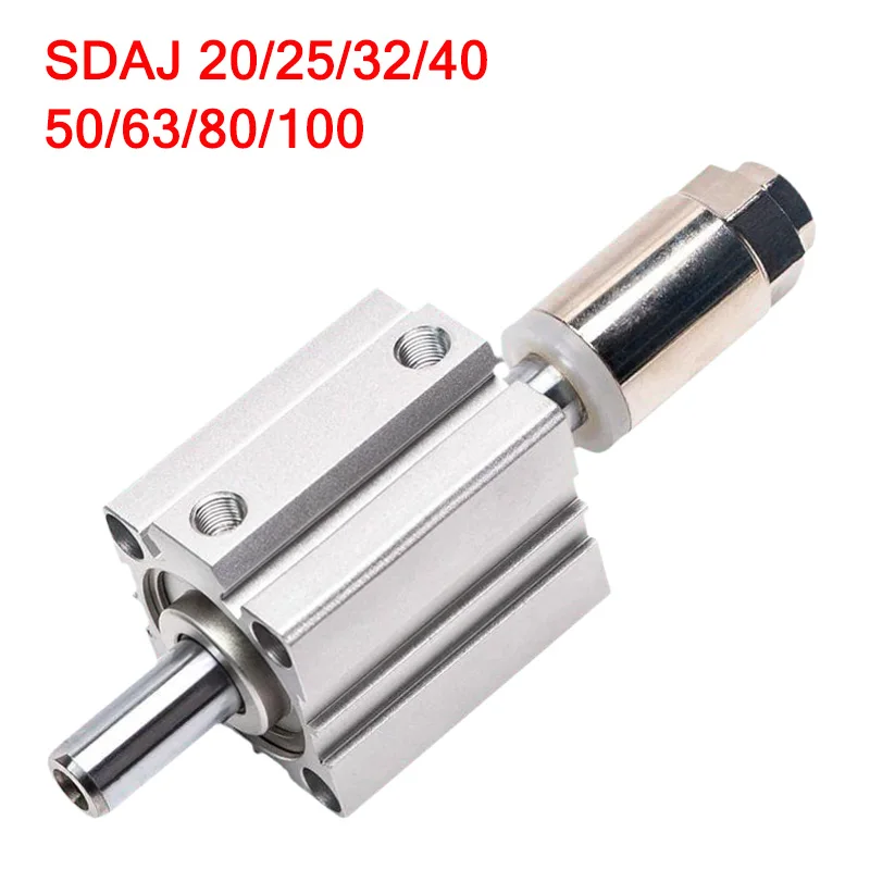 SDAJ Pneumatic Cylinder Double Acting Piston Aluminum Alloy Adjustable Stroke SDAJ 20/25/32/40/50/63/80/100mm Thin Air Cylinder