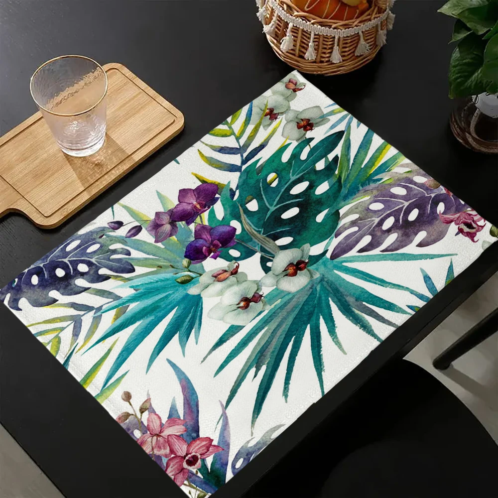 Tropical Forest Leaf Pattern Placemat Black Cotton Linen Table Mats 40X30 Nordic Western Placemat Cup Mats Drink Coasters 10.11