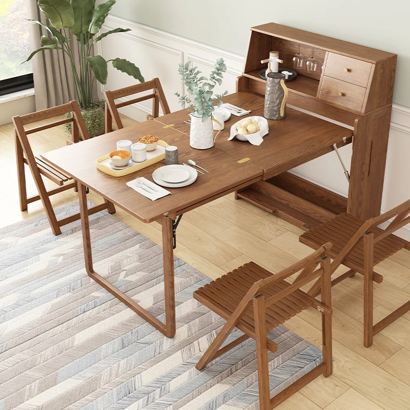 Foldable table and chair combination storage sideboard Modern retractable household dining table