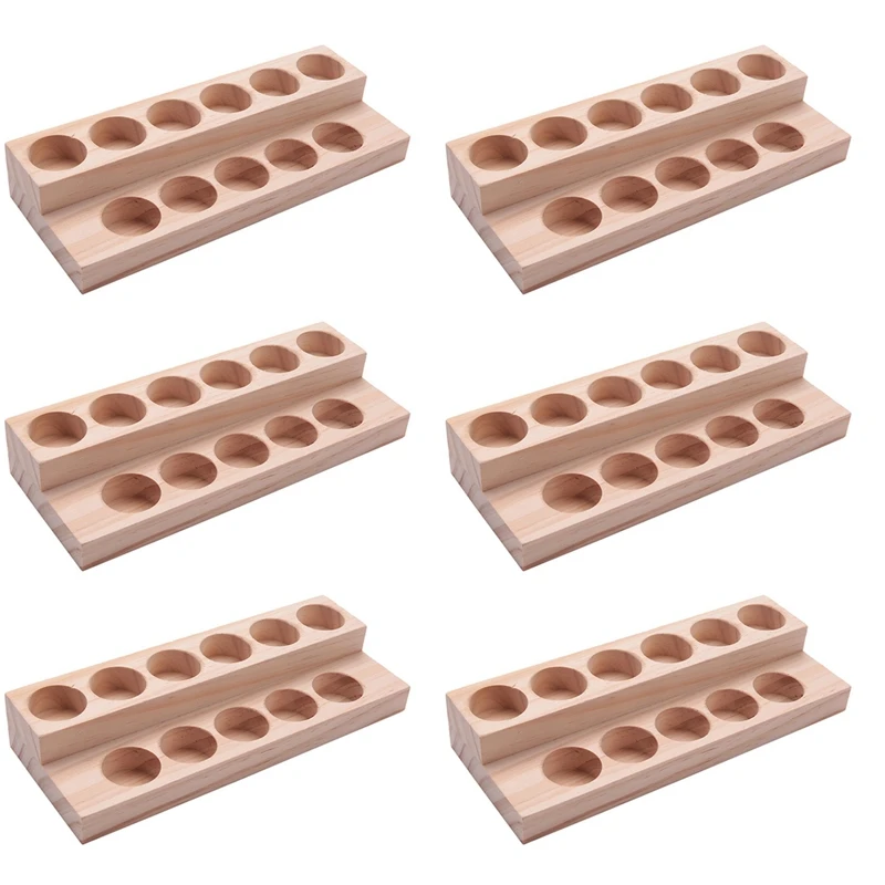 

Promotion! 6X 11 Holes Wooden Essential Oil Tray Handmade Natural Wood Display Rack Demonstration Station For 5-15Ml Bottles