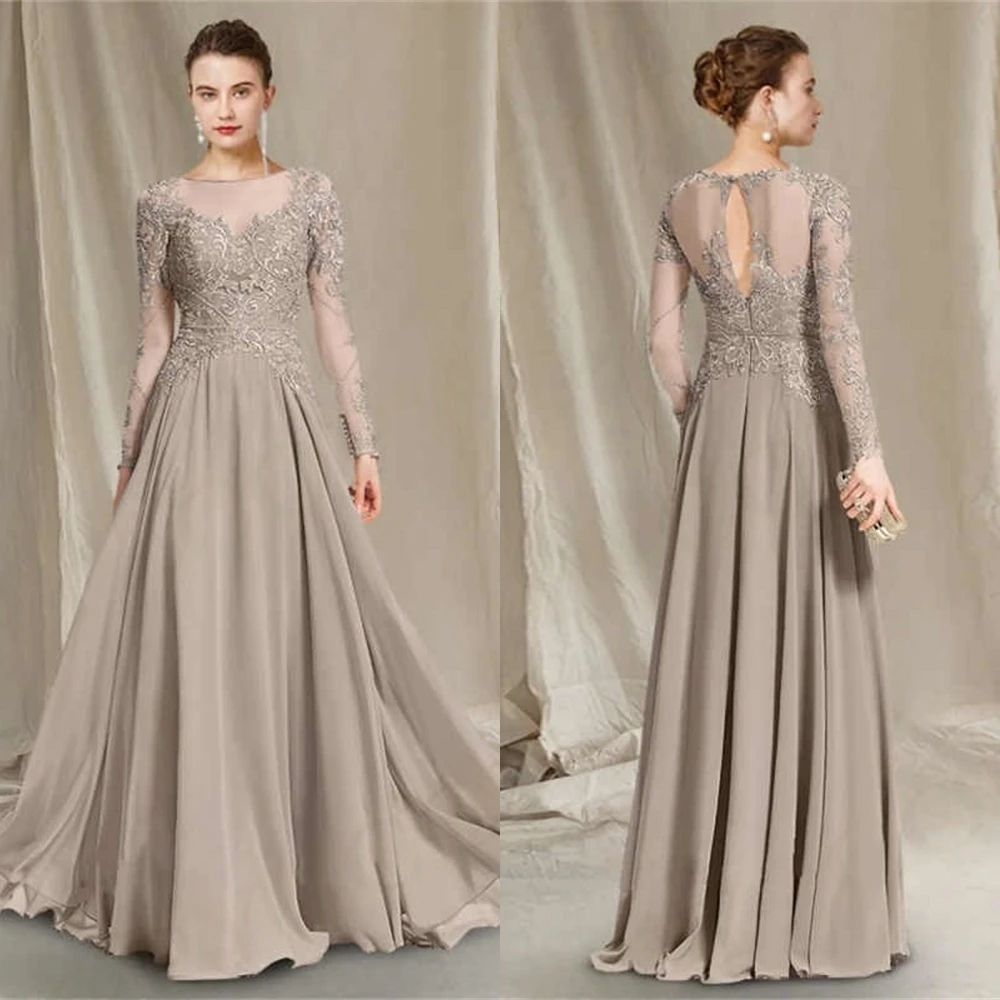 Vestido de noche de Jersey gris con temperamento personalizado, vestido de cóctel de manga larga con escote redondo delicado, vestidos exquisitos para ocasiones especiales