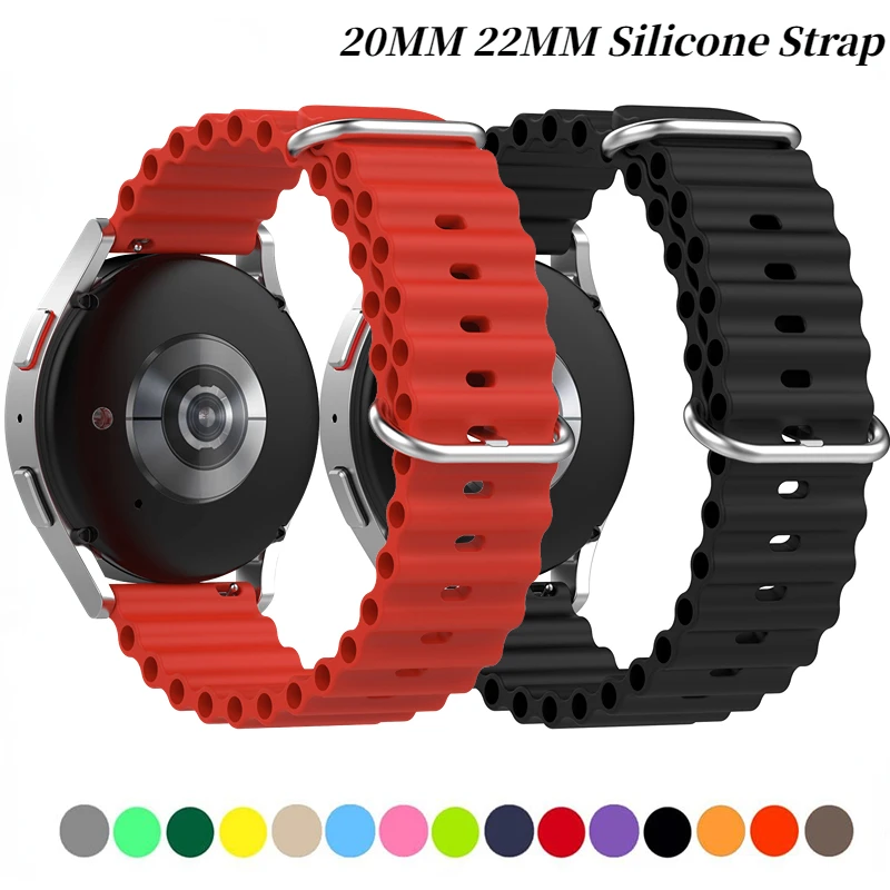 

20mm 22mm Ocean Silicone Strap for Samsung Galaxy Watch 6/5/4 Watch 4/6 Classic Huawei Watch 3 GT3 Pro Bracelet Amazfit GTR/GTS