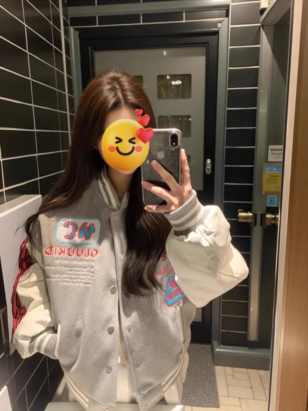 Retro Korean Letter Embroidery Leather Sleeve Jacket Women's Spring Autumn Loose Feelings Couple's Quirky Chic Baseball Uniform