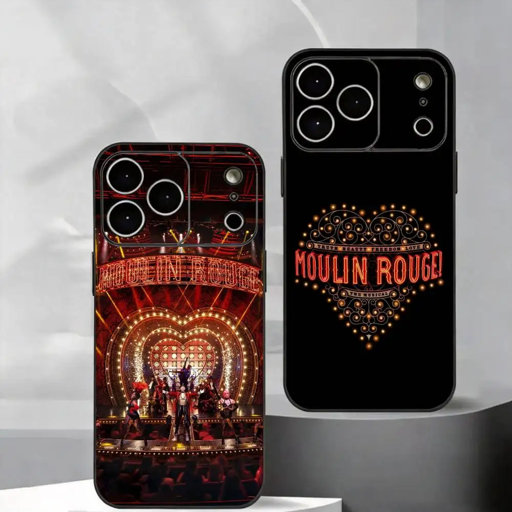 Capa de Telefone Impressa em TPU com Furos Precisos Moulin Rouge para iPhone 11/12/13/14/15/16/17 Plus, Pro, Pro Max e Air