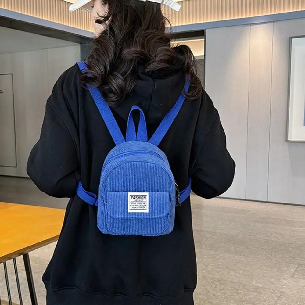 Fashion Phone Bags Corduroy Backpack Korean Style Rucksack Mini Shoulder Bags Solid Color Handbag Women School Bags Travel