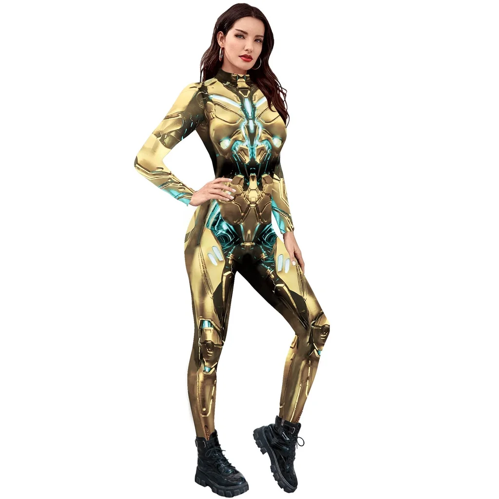 Women Men Punk Robot Abstract Art Geometry 3D Printed Jumpsuit Halloween Cosplay Costume