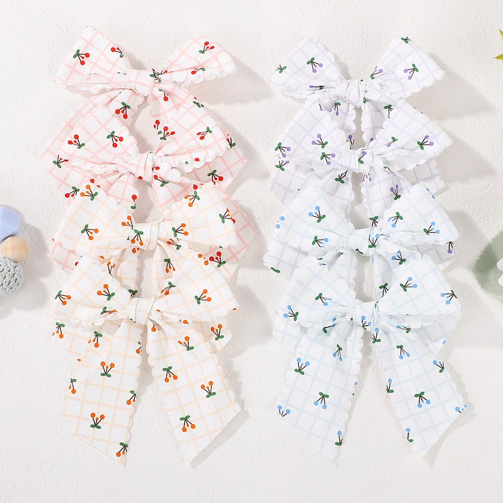 2 Stück Niedliche Mädchen-Haarspangen mit Schleife und Spitze, Frischer Kirschdruck, Pferdeschwanz-Haarklammern für Frauen, Kinder und Babys, Schleifen-Haarschmuck