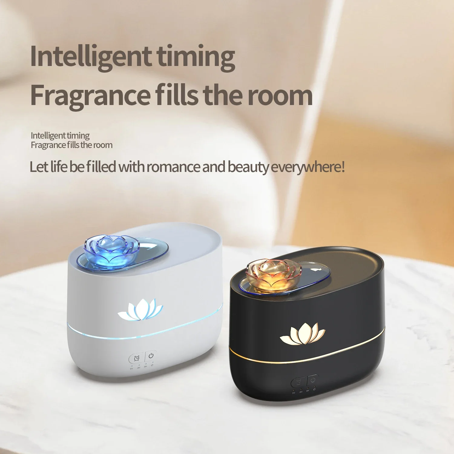 Lotus Flower Air Humidifier USB with LED Lamp Home Mini Diffuser 350ML USB Cable