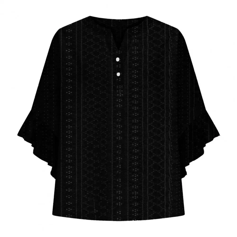

Women's Shirt Ruffle Lace Sleeve V-neck Lace Ruffle Pullover Top with Printed Sleeves Leisure for Wear
