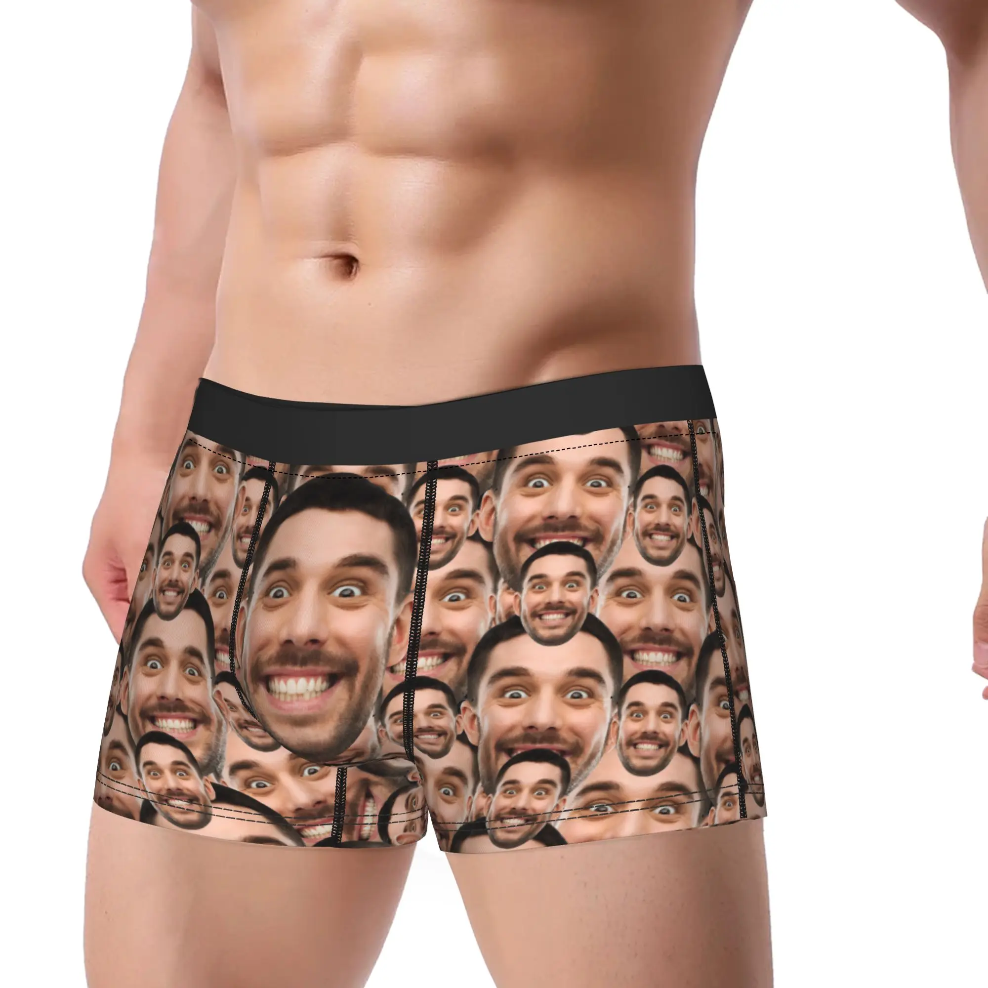 Custom Photo Underwear  Men's Underpants Design Breathable Trunk Trenky Shorts Briefs Big Size image 2