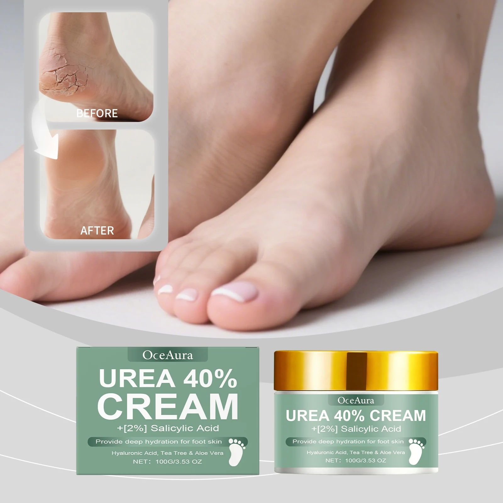 Crema para Pies con Urea al 40%, para Pies Secos y Agrietados, Exfoliación Suave, Suavizante de la Piel, Ultra Hidratante, Crema en Barra para el Cuidado de Manos y Pies