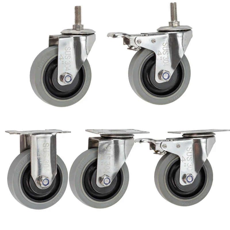 4pcs 4inch medium304 stainless steel ESD anti-static/conductive TPR caster mute swivel brake silent wheel Industrial casters