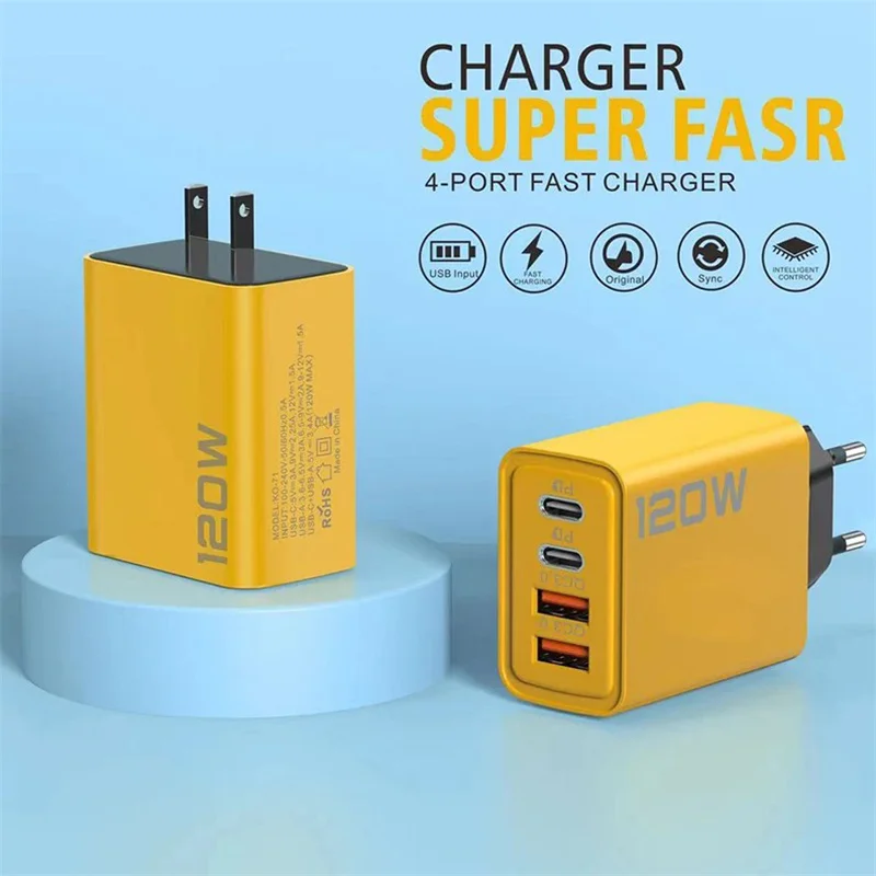 PD USB C Charger 120W 4 Ports Fast Charger Quick Charge 3.0 Type C Charger Adapter