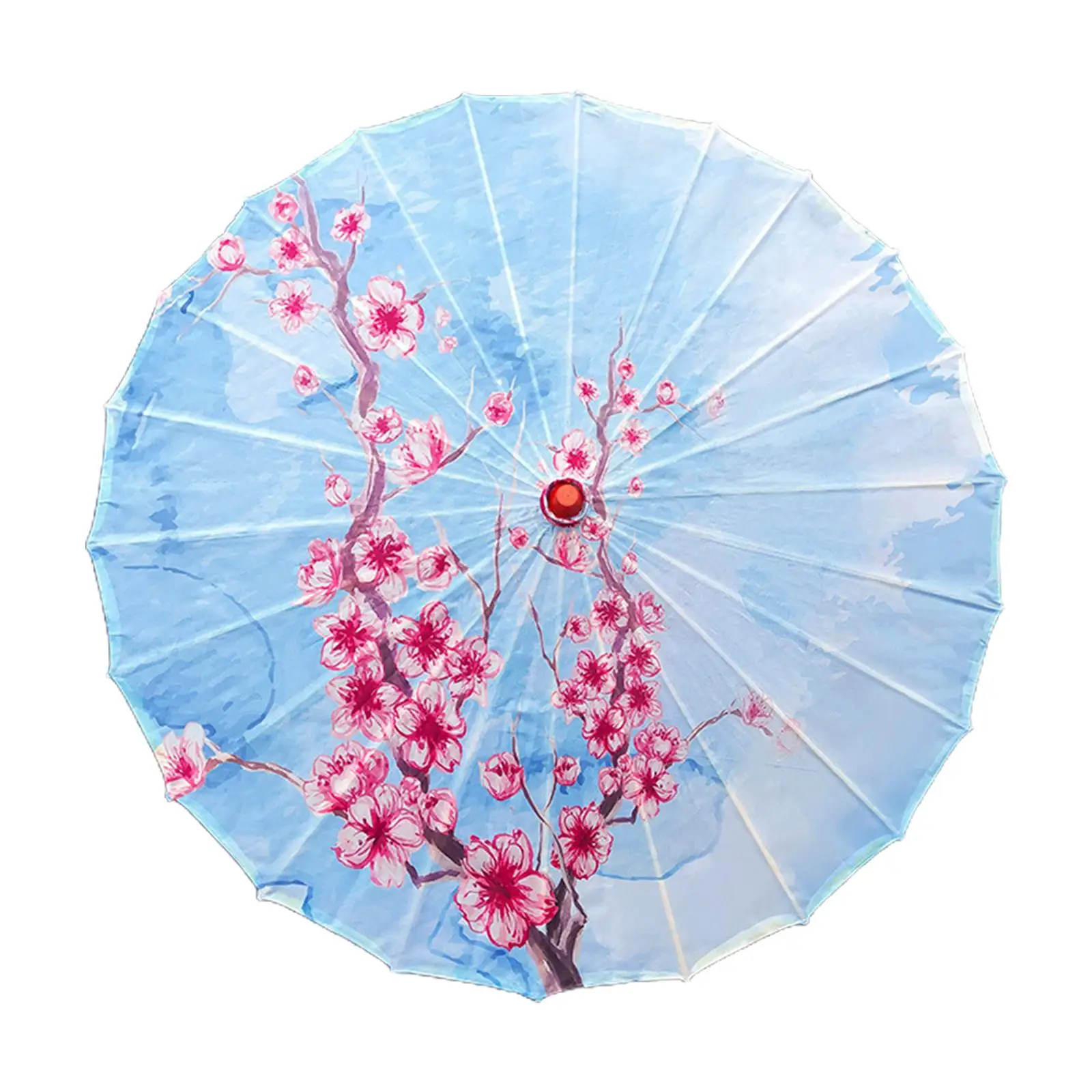 Silk Cloth Chinese Parasol Handmade Solid Wood Umbrella Sunshade Decorative Parasol for Women Wedding Dance Photo Shoot