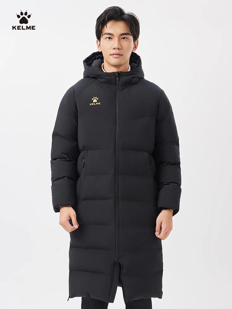 Kelme długa bawełniana kurtka męska zimowa chińska seria Expedition piłka nożna sportowa kurtka bawełniana Outdoor ciepła i wiatroszczelna kurtka