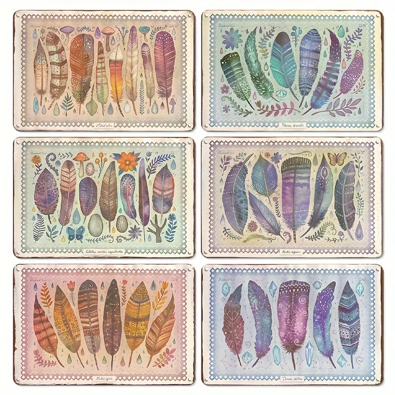 6 قطعة معدن القصدير تسجيل ريشة مضحك الرجعية جدار الفن للمطبخ الحمام ديكور المنزل الهدايا تسجيل 20.32x30.48 سنتيمتر