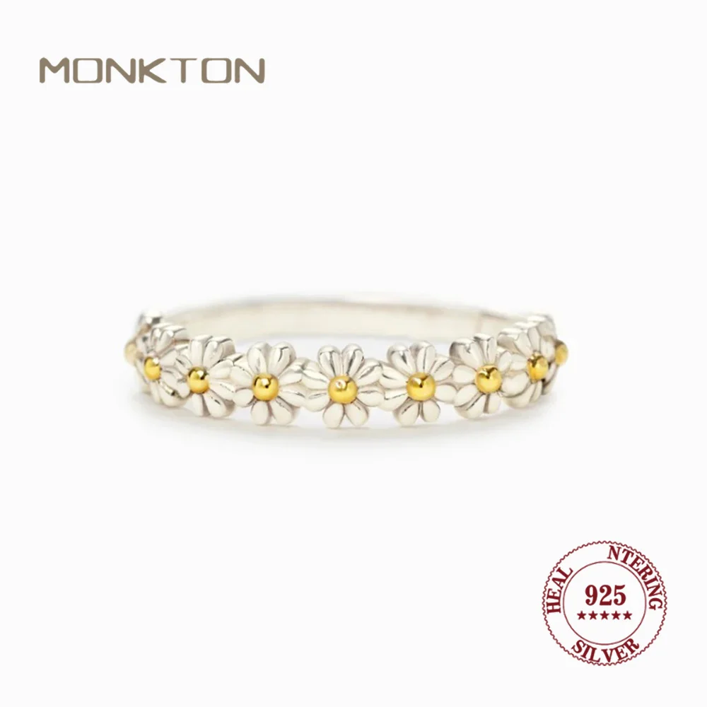 

Кольцо Monkton из стерлингового серебра 925, кольцо с цветком ромашки для женщин, милое цветочное кольцо, модные ювелирные изделия, подарок для девочек, аксессуары