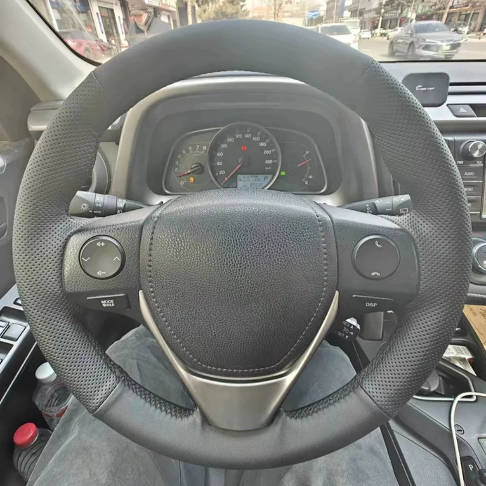 For Toyota RAV4 2013-2018 Corolla 2014-2017 Auris 2013-2016 Hand Stitched Perforated Microfiber Leather Car Steering Wheel Cover